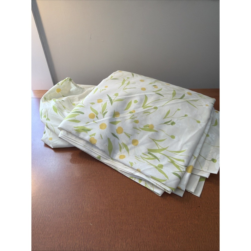 Vtg Morgan Jones Sheet Set Double Flat Fitted‎ Daisy Flower Power Blue 1970's